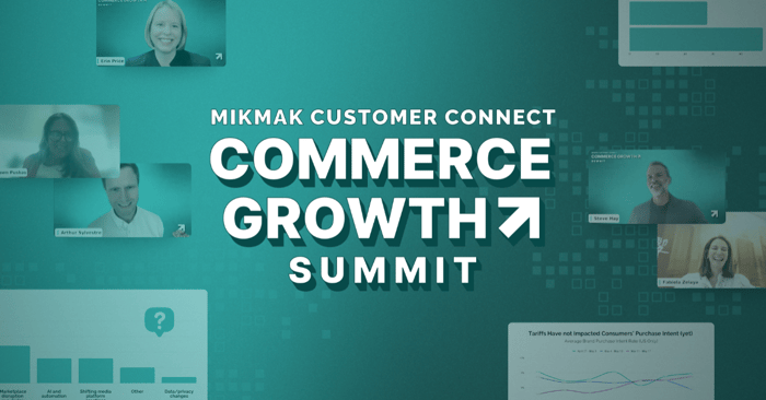 MikMak Customer Connect Commerce Growth Summit promotional banner featuring speaker screenshots and data charts